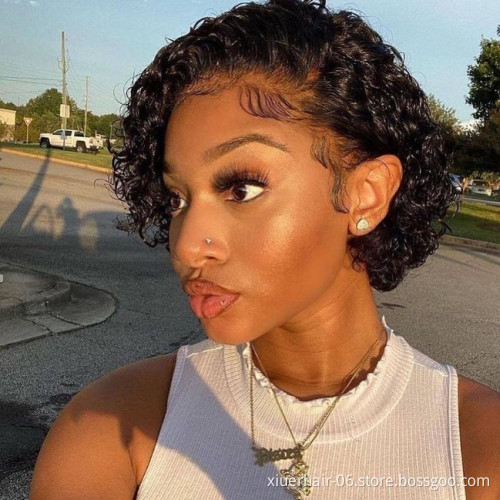 Cheap Brazilian Human Hair Pixie Curls Wig, Pixie Cut Curly Frontal Short Wig, Short Curly Pixie Wig